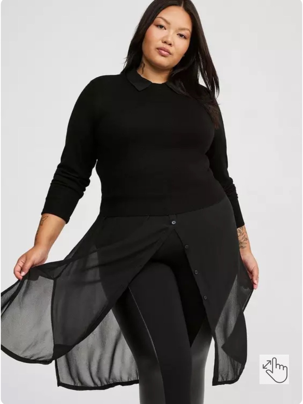 Torrid Fitted Crop Chiffon Two-Fer Sweater